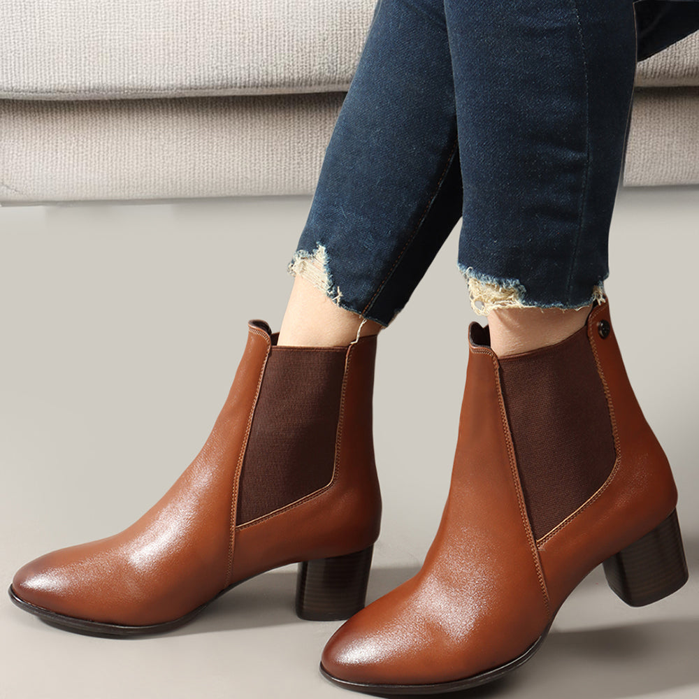 Women Casual Block-Heeled Chelsea Boots