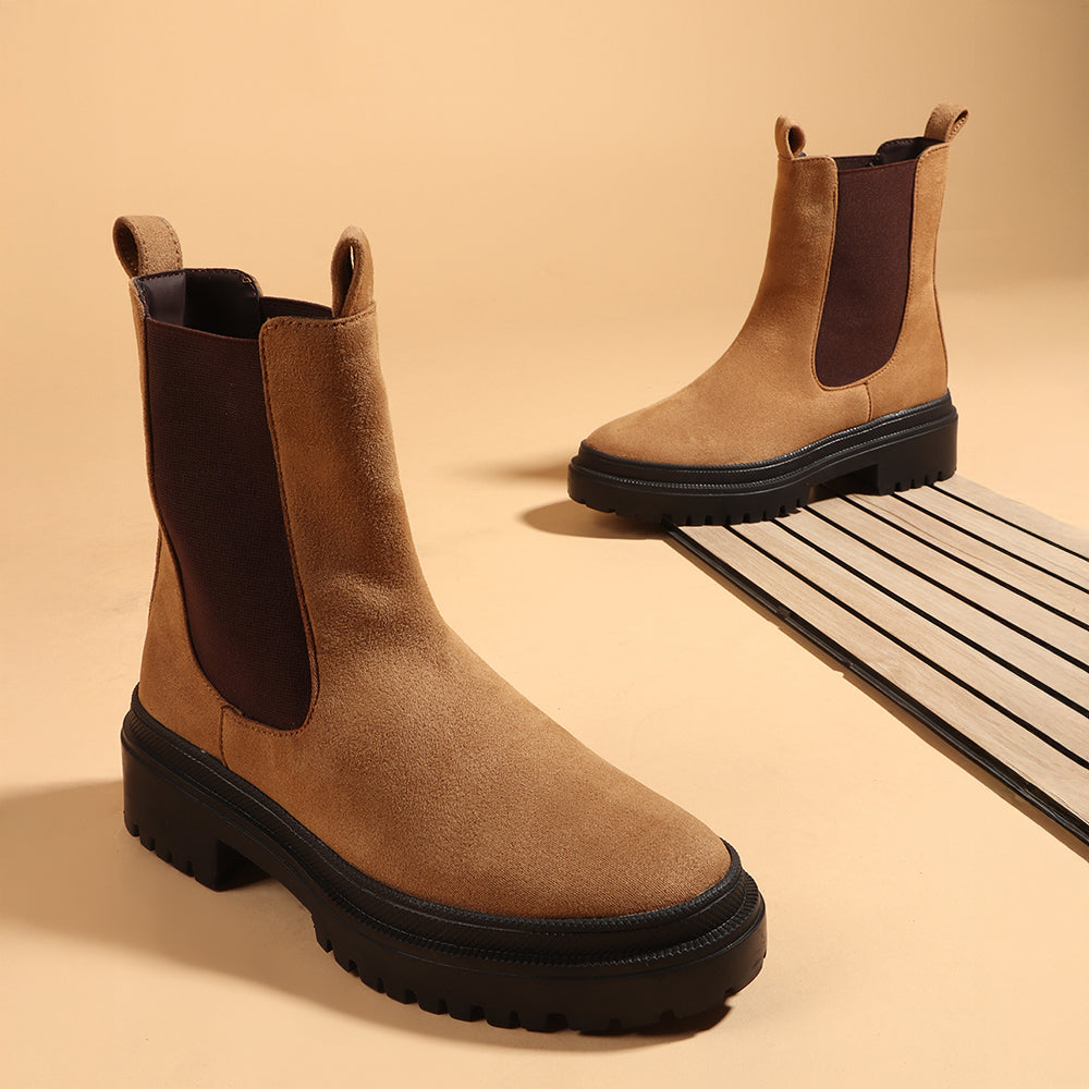 Women Block-Heeled Chelsea Slip-on Boots