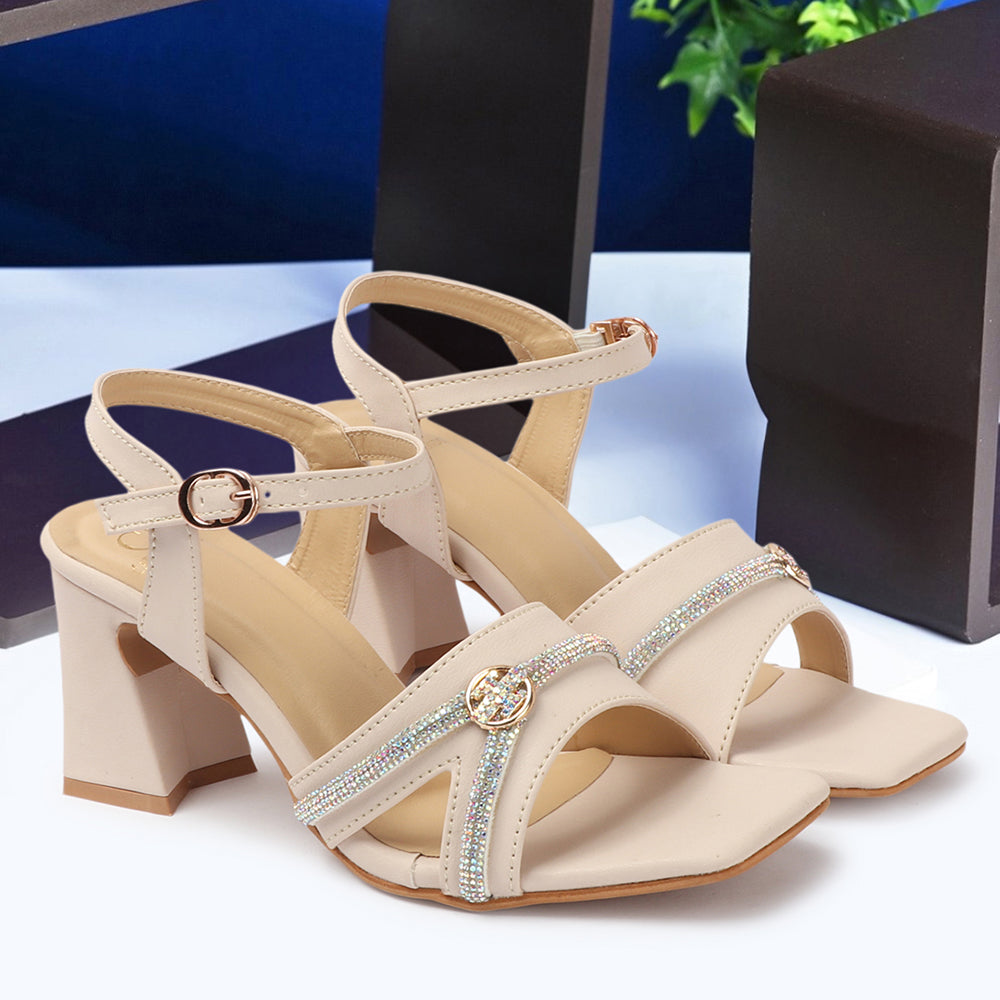 Women Embellished Block Heel Sandals with Buckles