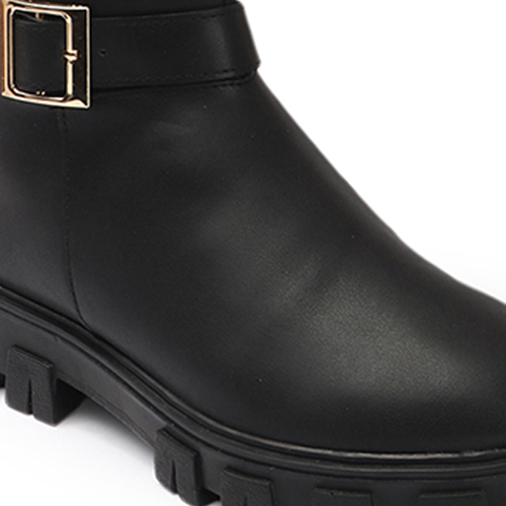 Women Block-Heeled Buckle Detail Winter Long Boots