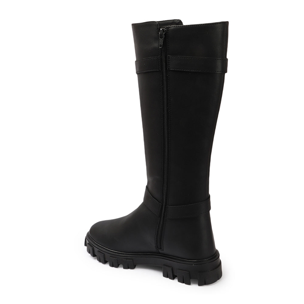 Women Block-Heeled Buckle Detail Winter Long Boots