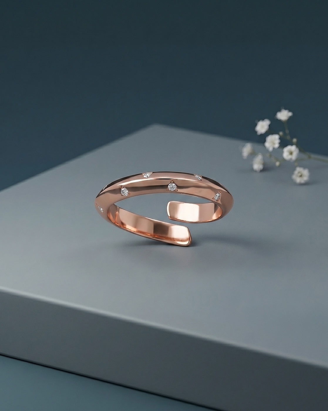 18kt Rose Gold Plated Fashionable CZ Adjustable Ring
