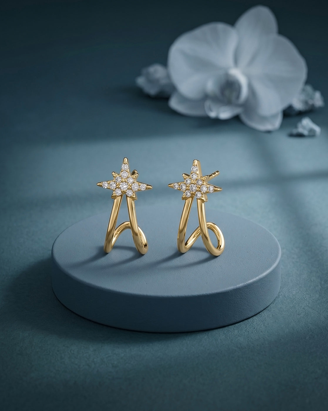 18kt Gold Plated CZ Star Half Hoop Earring