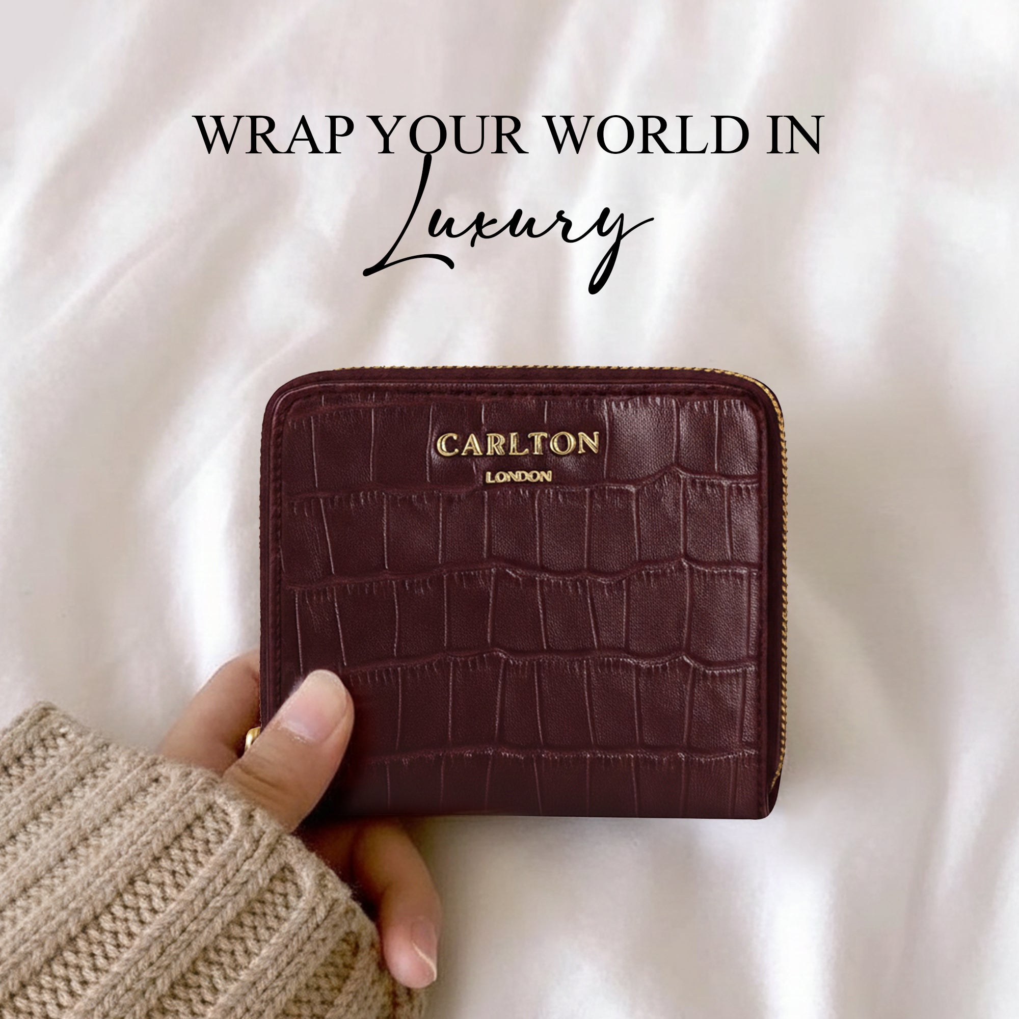 Carlton London Women Estelle Zip Around Textured Wallet with Gold Hardware