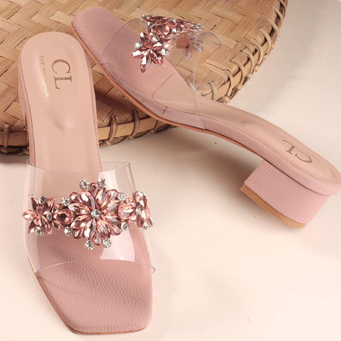Women Embellished Block Heels Transparent Sandals