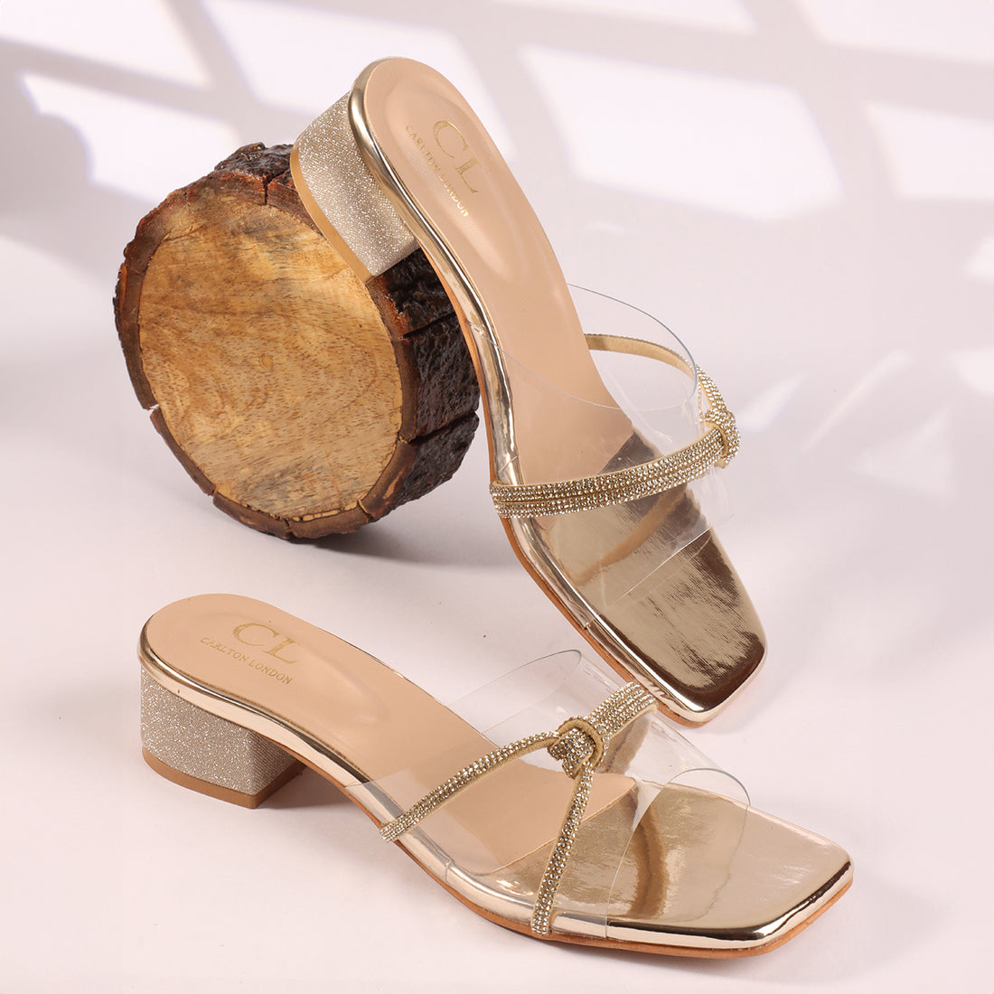 Women Embellished Block Heels Transparent Sandals