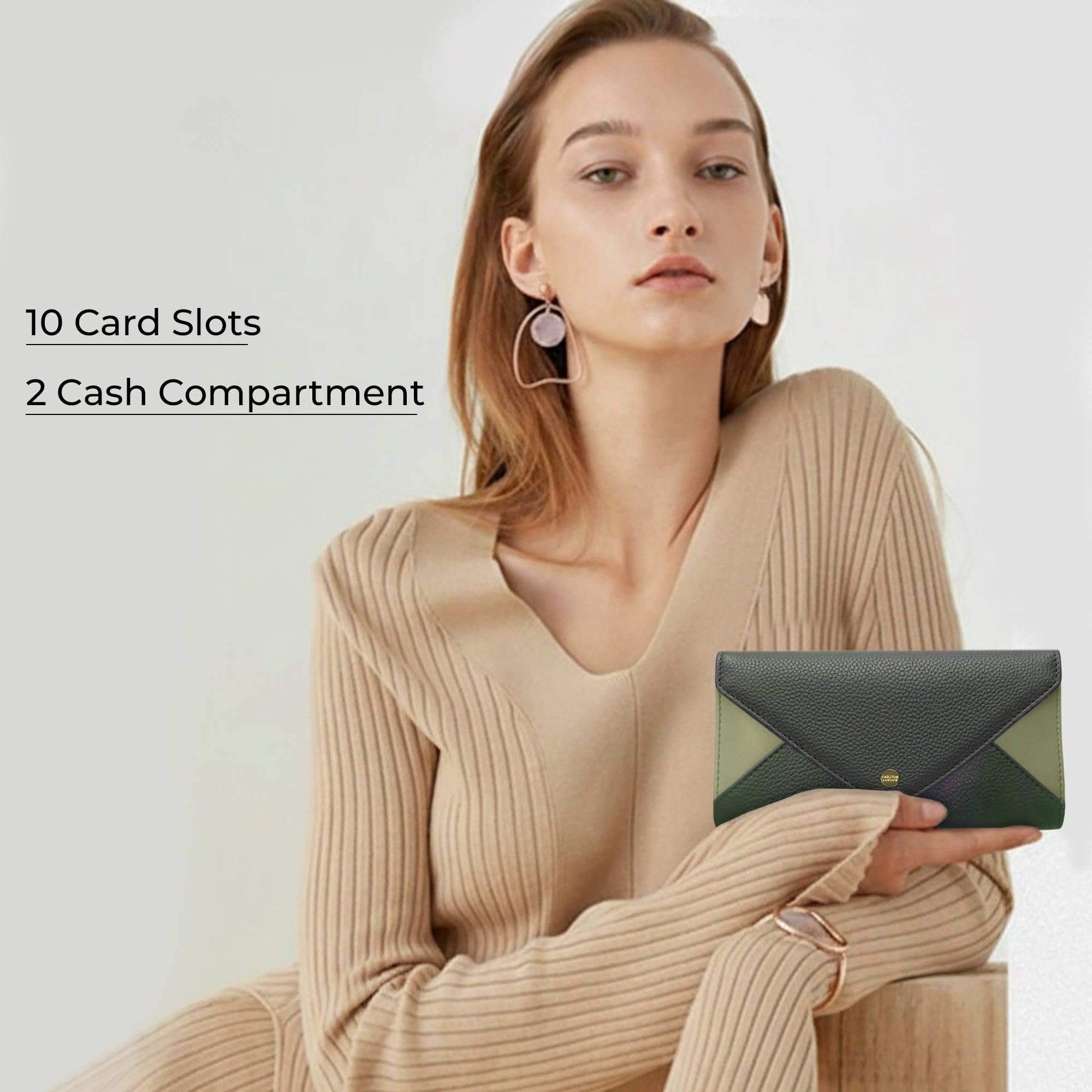 Carlton London Elegant Textured Envelope Long Wallet with Multi-Card Organizer