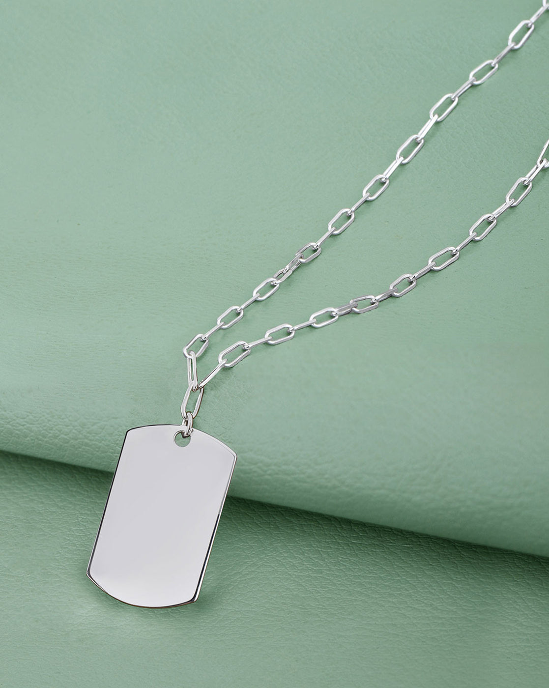 Men Rhodium Plated Dog Tag Pendant and Chain