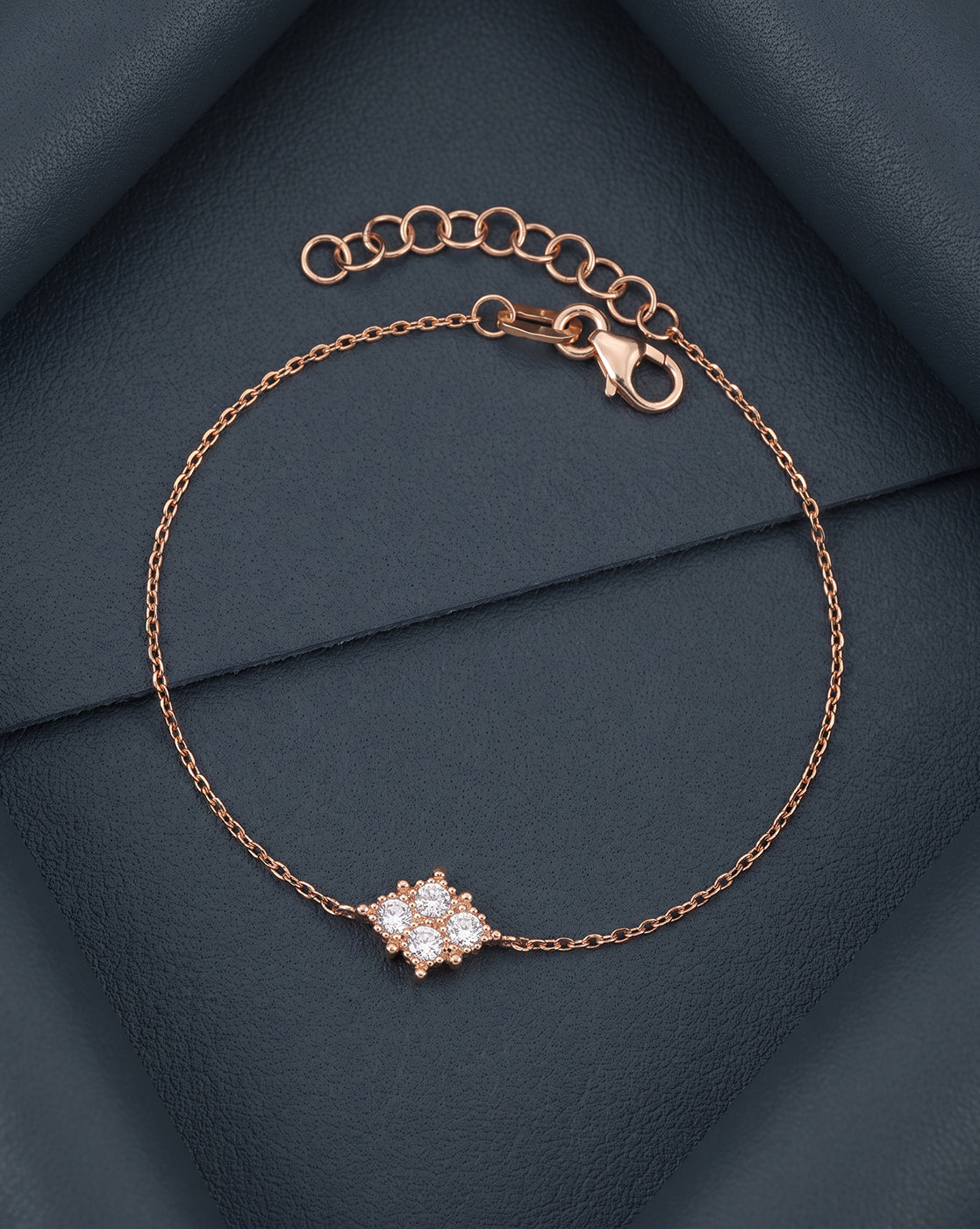 18kt Rose Gold Plated CZ Studded Charm Adjustable Bracelet
