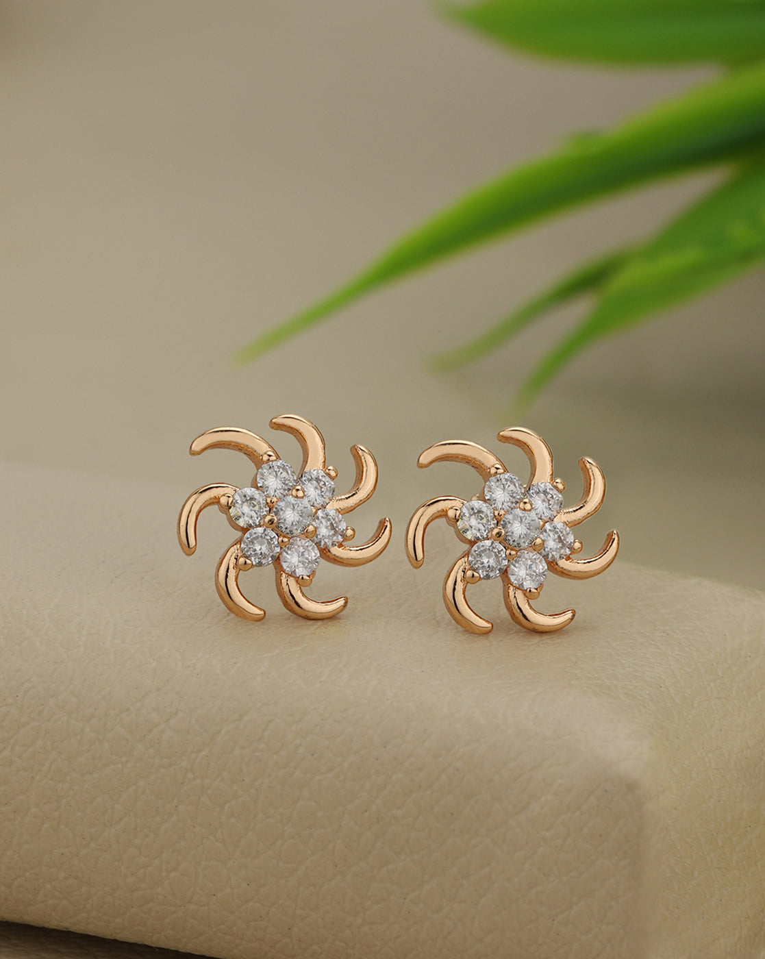 Rose Gold Plated CZ Sparkle Swirl Bold Stud Earring