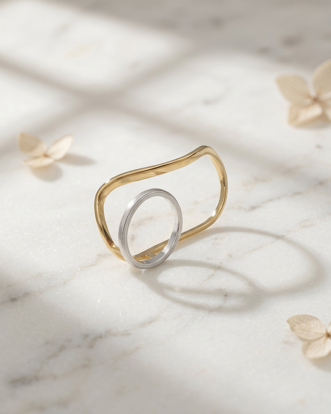 18kt Gold and Rhodium Plated Double Finger Ring