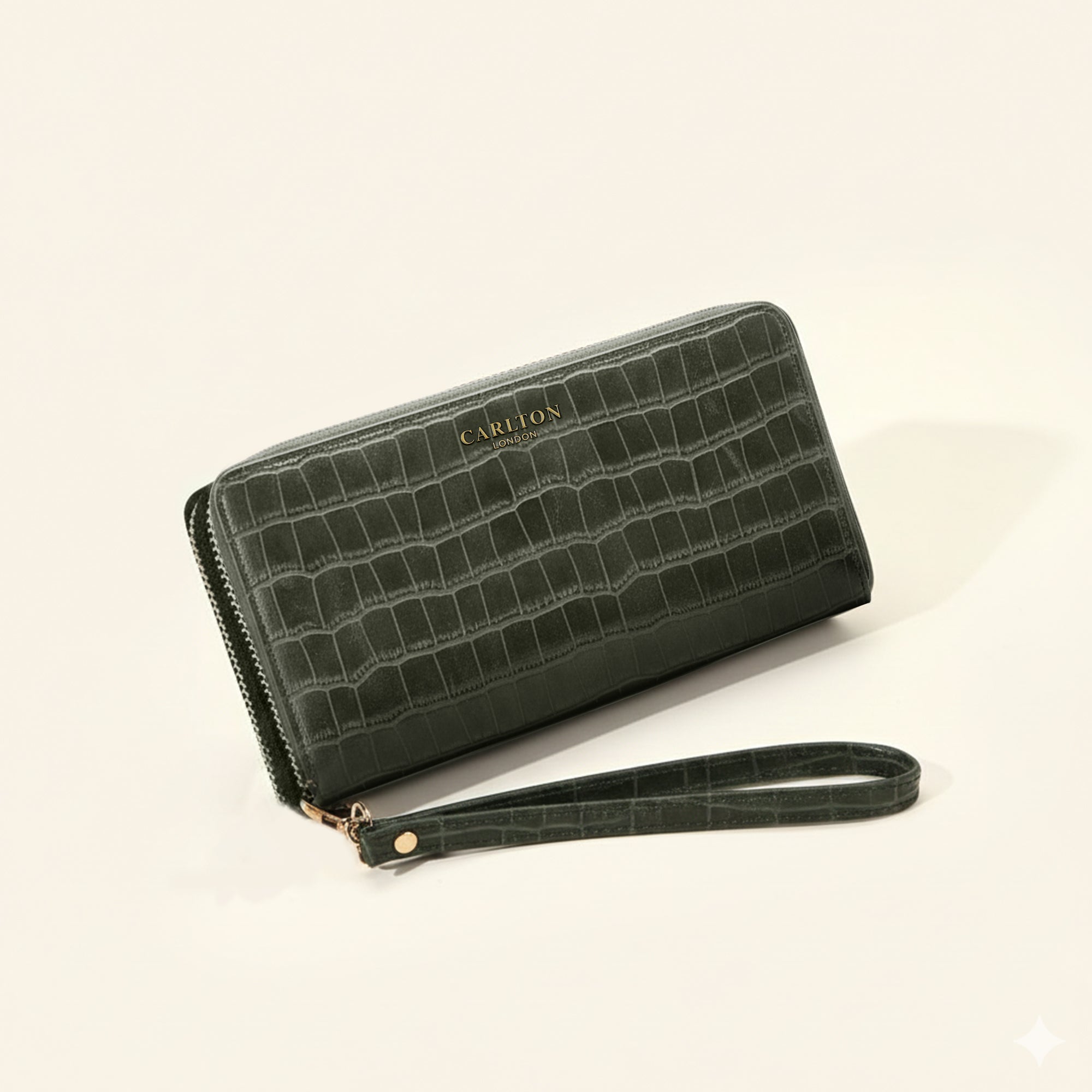 Carlton London Women Estelle Zip Around Textured Wallet with Gold Hardware