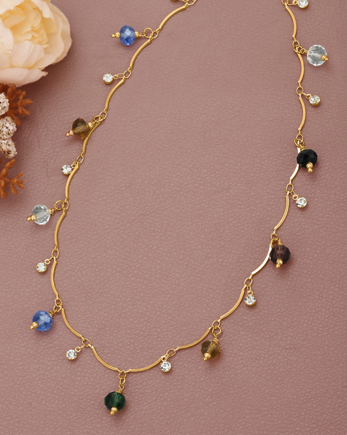 Gold Plated CZ and Crystal Multicolor Charm Necklace