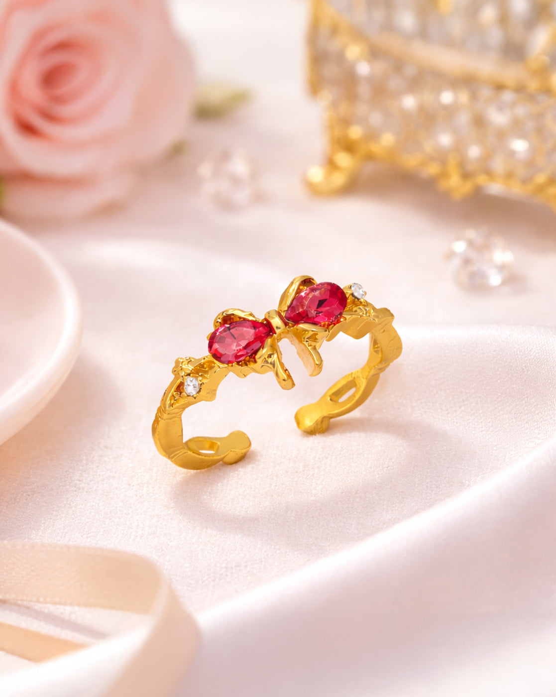 Gold Plated CZ Bow Adjustable Ring