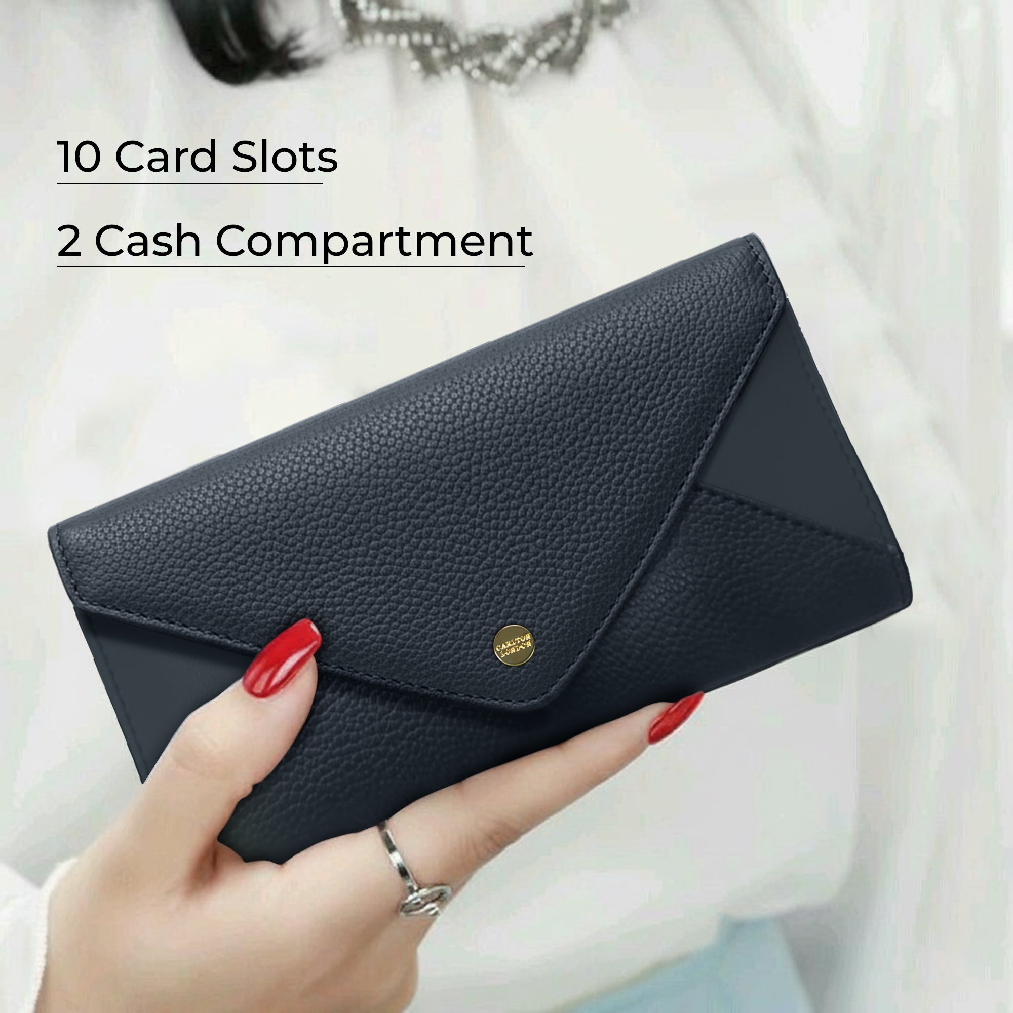 Carlton London Elegant Textured Envelope Long Wallet with Multi-Card Organizer