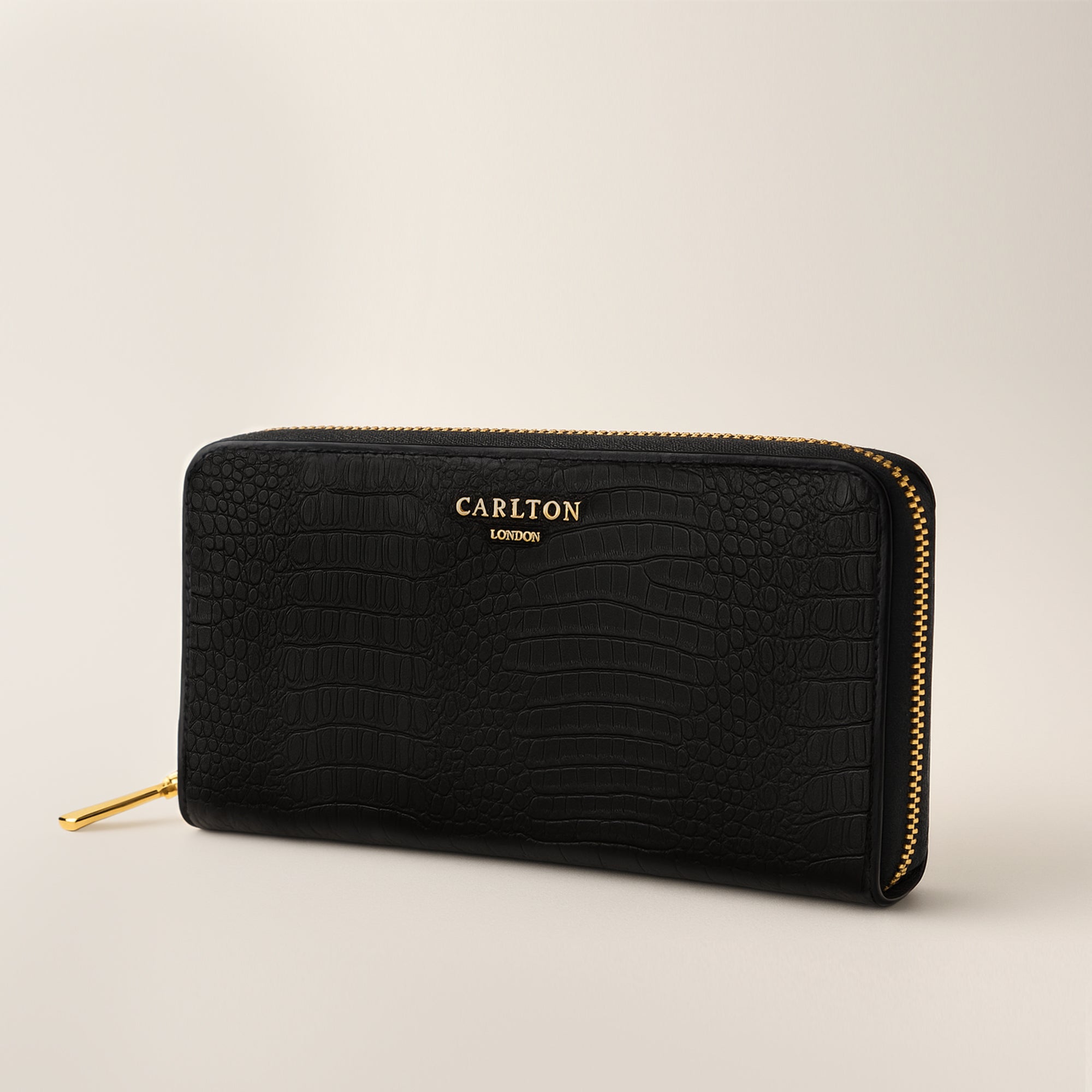 Carlton London Women Estelle Zip Around Textured Wallet with Gold Hardware