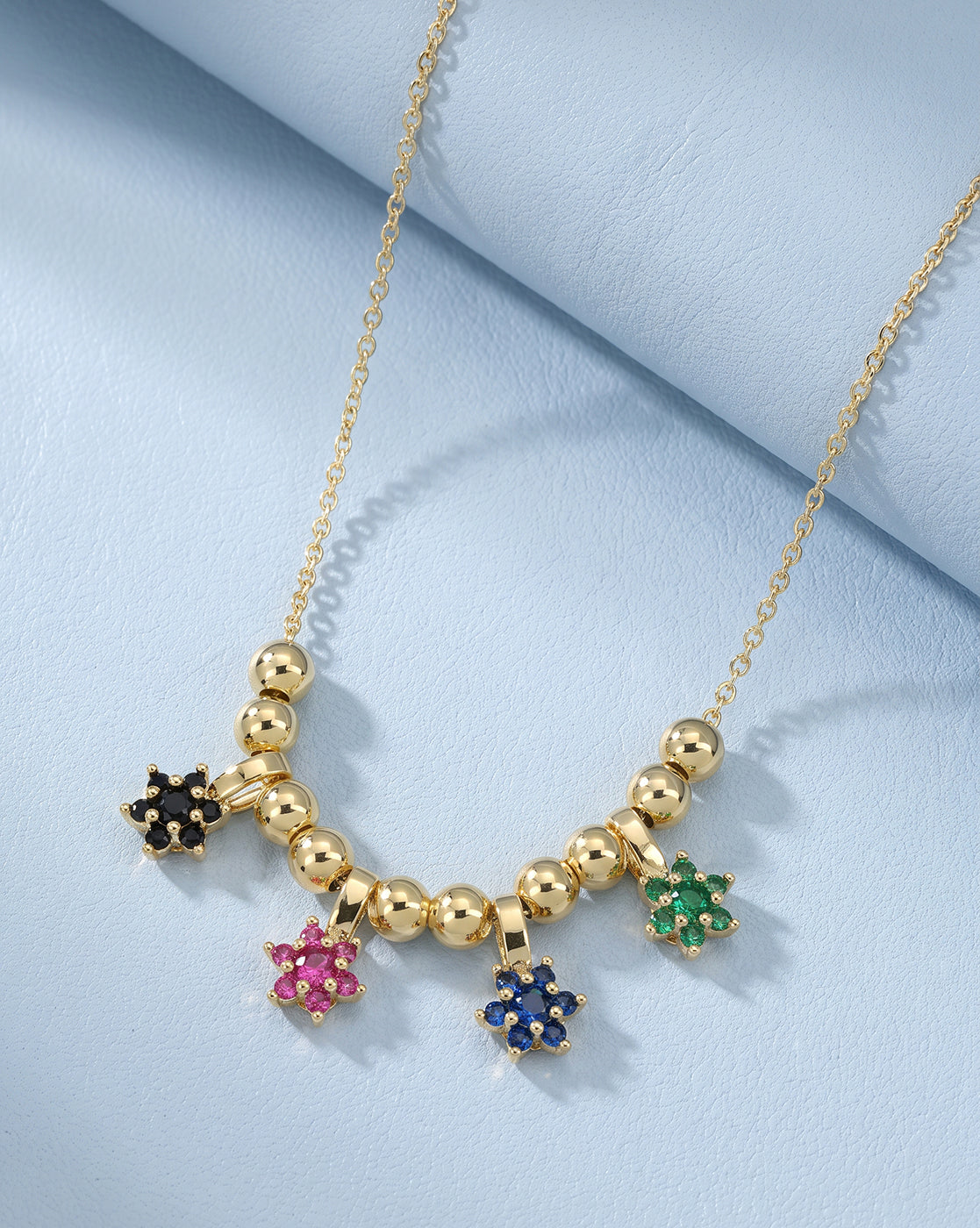 Gold Plated Multicolor CZ Studded Floral Charm Necklace
