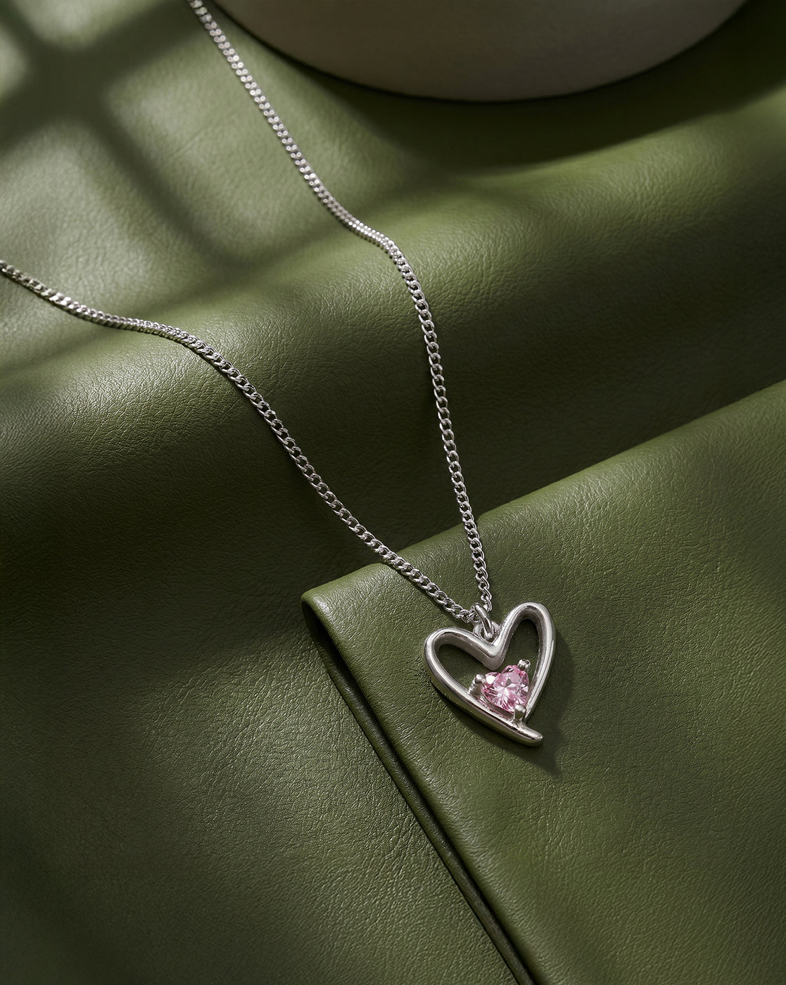 Rhodium Plated Solitaire Heart Pendant and Chain