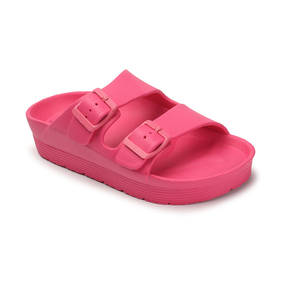Women Solid Double Buckle Platform Slides