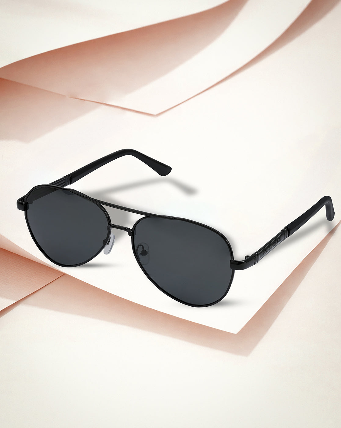Unisex Black Toned Black Polarised Lens Aviator Sunglasses