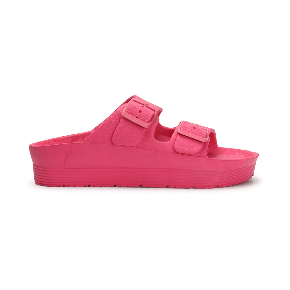 Women Solid Double Buckle Platform Slides
