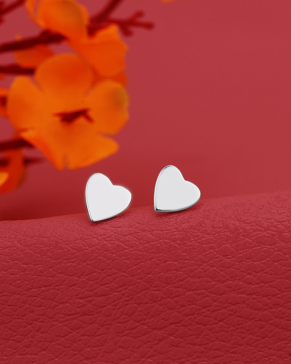 925 Steling Silver Rhodium Plated Heart Petite Stud Earring