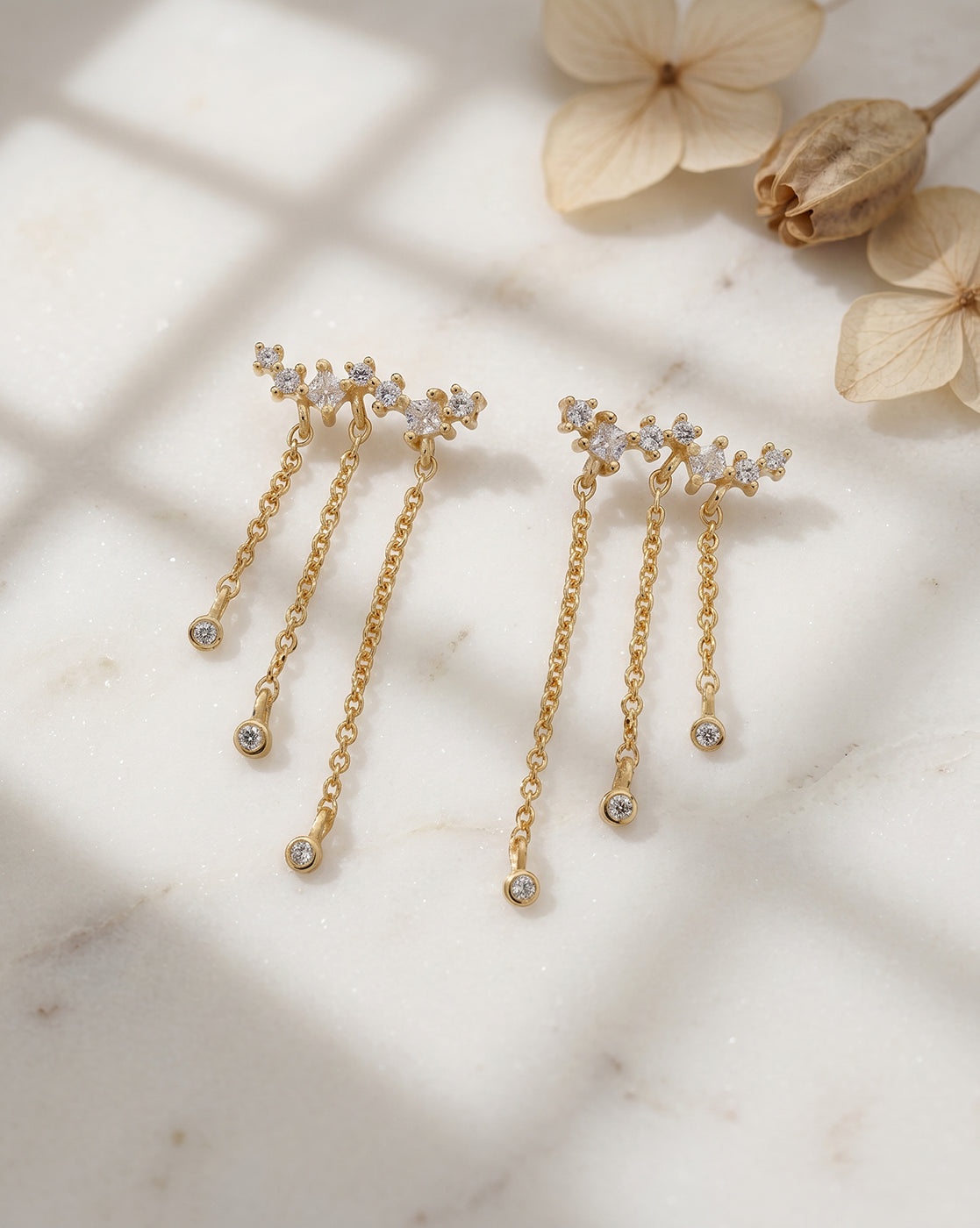 18kt Gold Plated CZ Dangling Chain Ear Cuff Earring