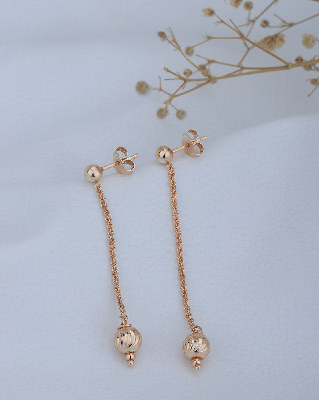 925 Sterling Silver 18kt Rose Gold Plated Dangling Ball with Chain Drop Earring