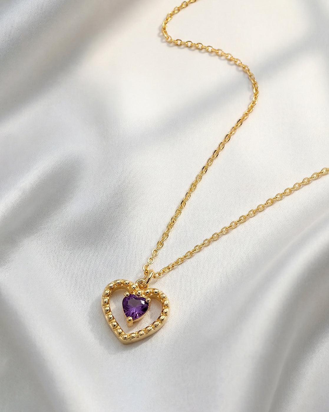 925 Sterling Silver 18kt Gold Plated Saphire Solitaire Heart Pendant and Chain