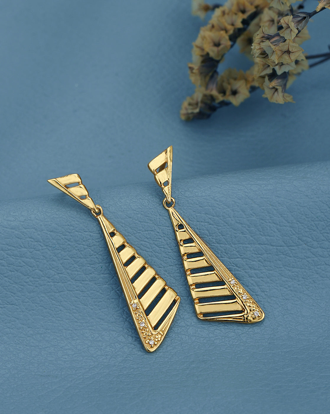 925 Sterling Silver 18kt Gold Plated CZ Triangular Drop Earring