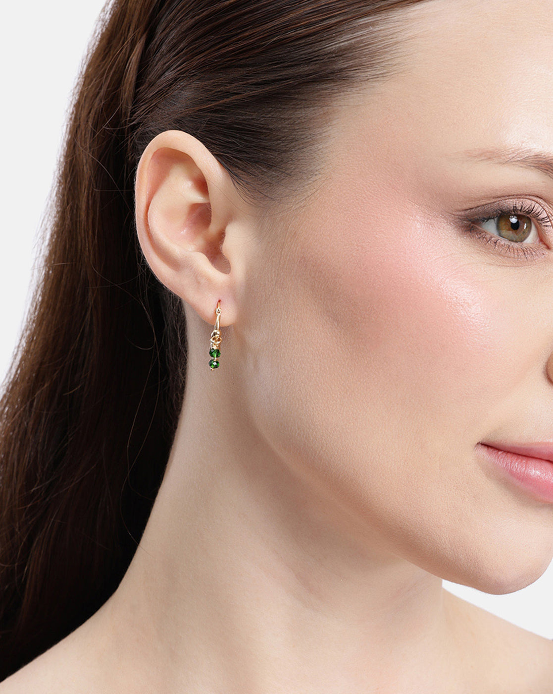 18kt Gold Plated Green Bead Hoop Earring