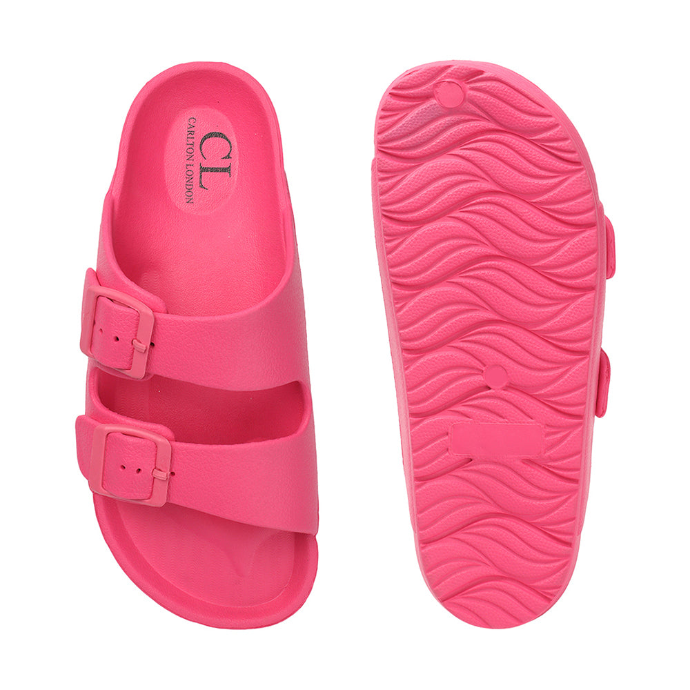 Women Solid Double Buckle Platform Slides