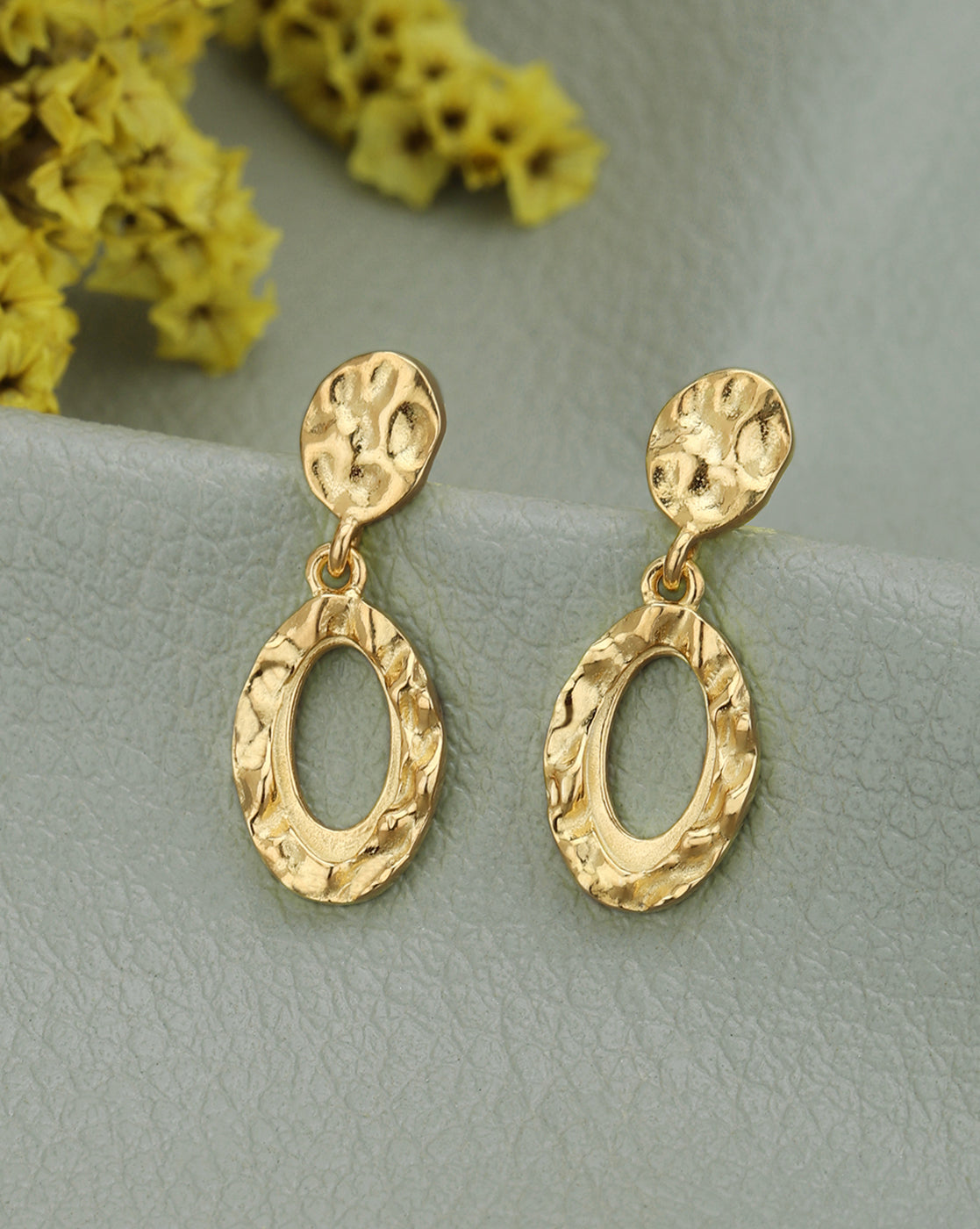 18KT Gold Plated Sculptured Oval Drop Earrings