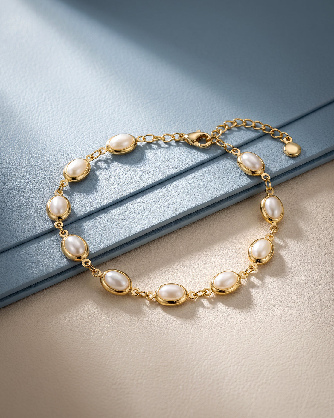 Gold Plated Elegant Oval Pearl Studded Bracelet