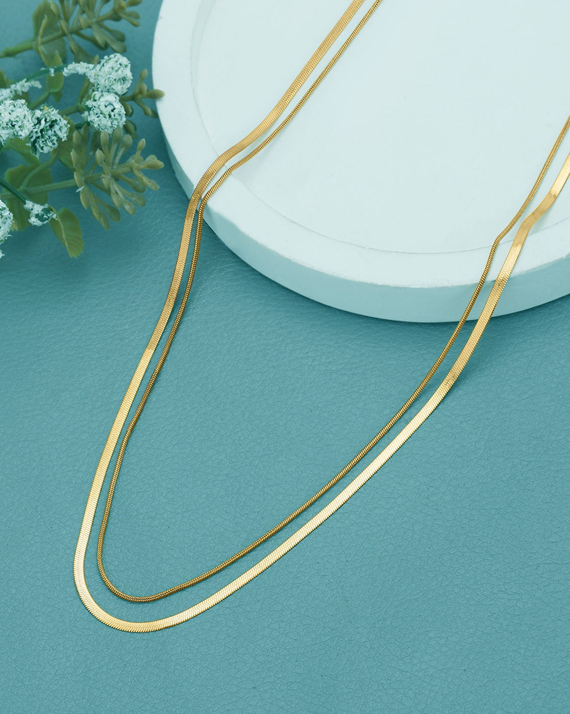 Set of 2 Gold Plated Stainless Steel Snake Layer Chain Necklace