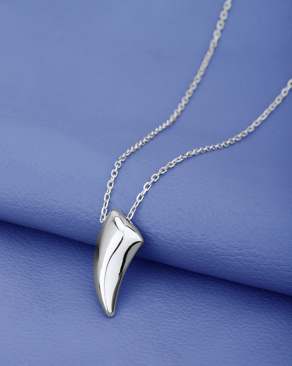 Men Rhodium Plated Shark Tooth Pendant and Chain