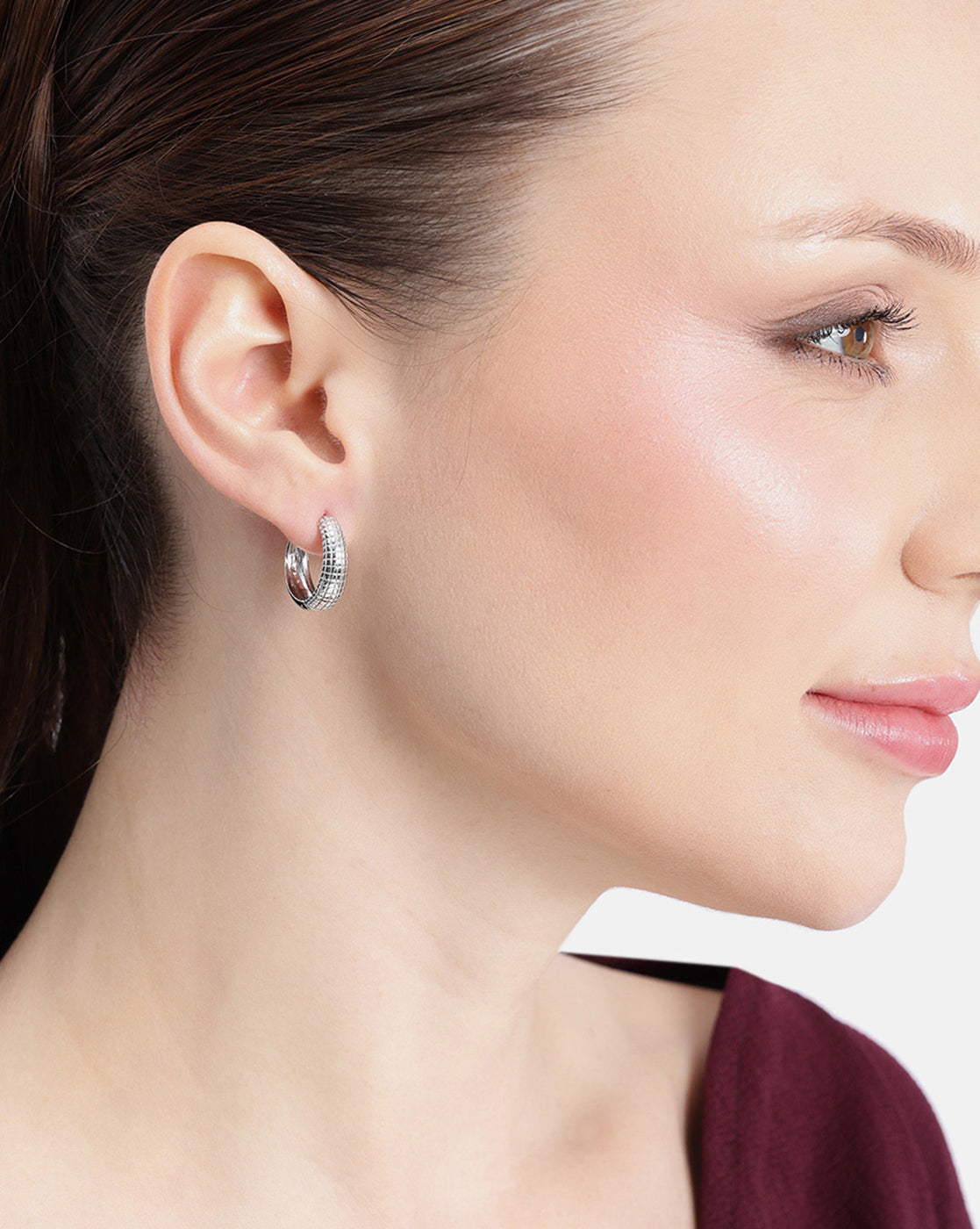 Rhodium Plated Textured Hoop