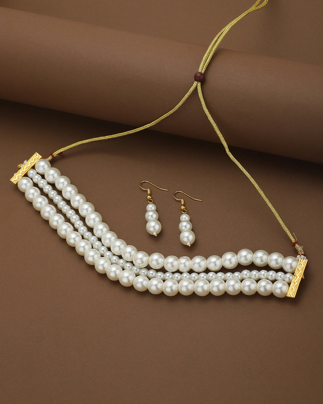 Gold-Plated Elegant Triple Layer Pearl Choker Set
