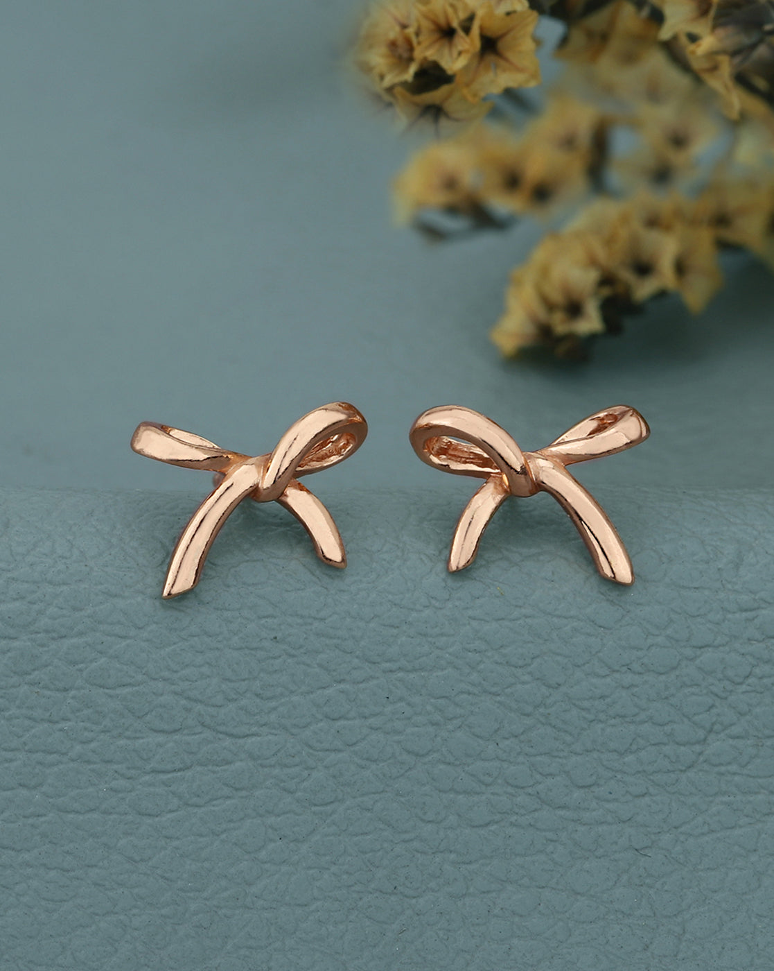 925 Sterling Silver 18kt Rose Gold Plated BOW Mini Stud Earring