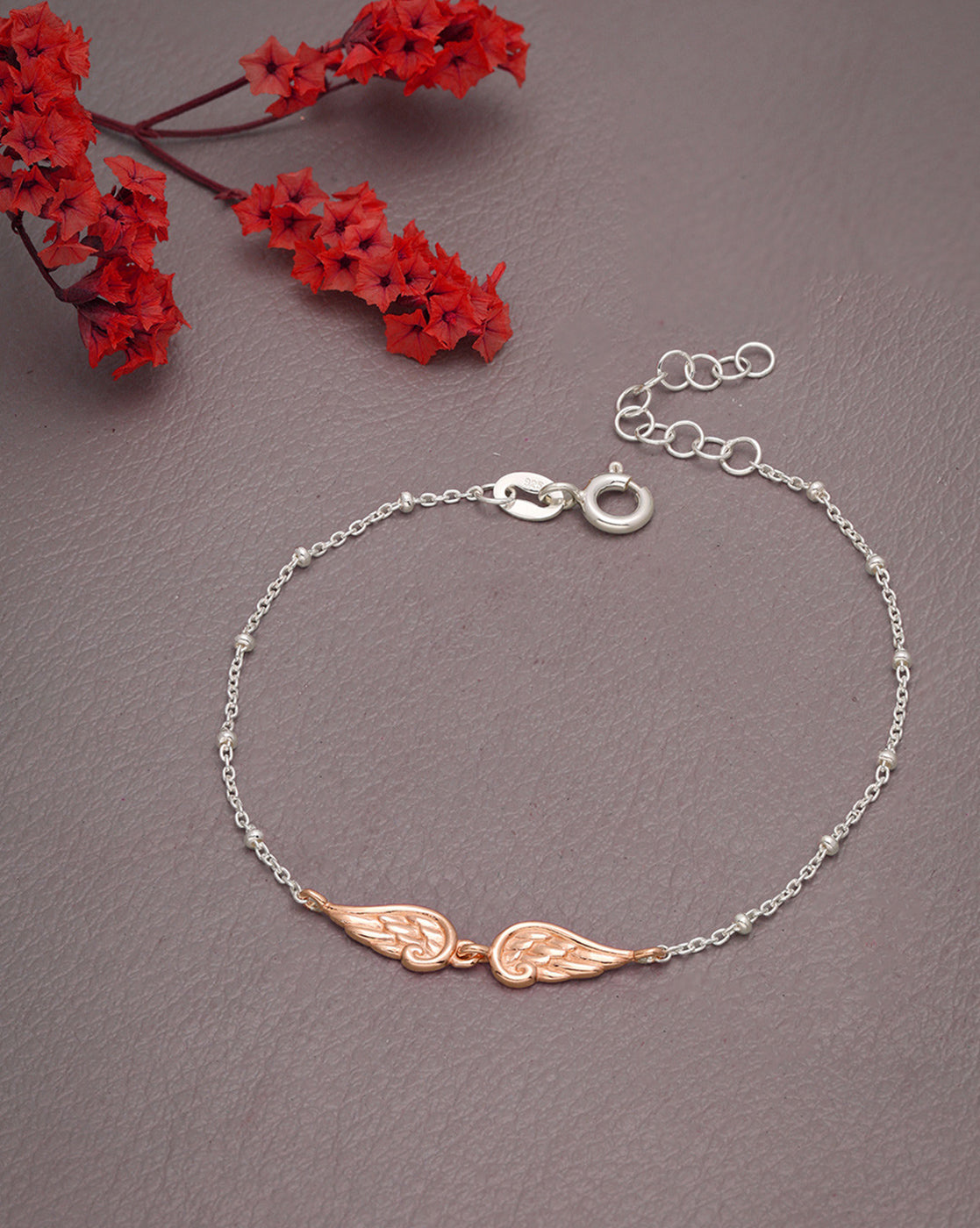 925 Sterling Silver Rhodium Plated Angel Wings Charm Bracelet