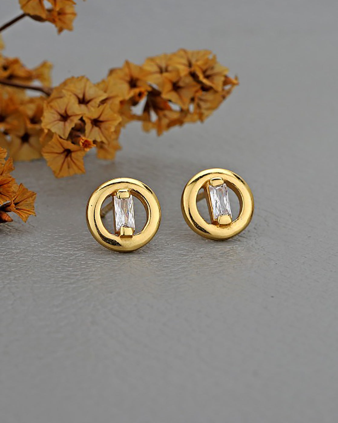 925 Sterling Silver 18kt Gold Plated CZ Mini Stud Earring