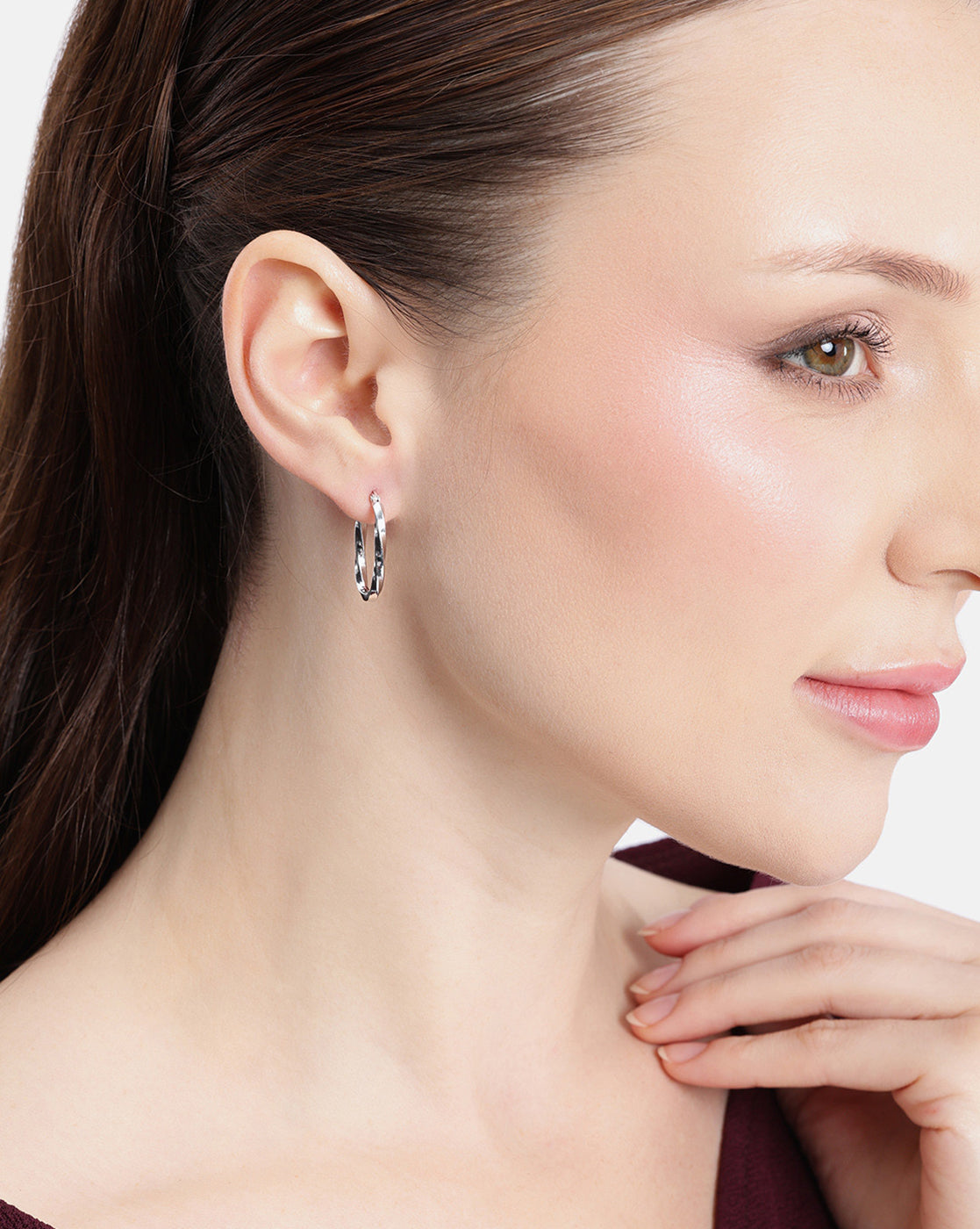 Rhodium Plated Oval Twisted Hoop Earring