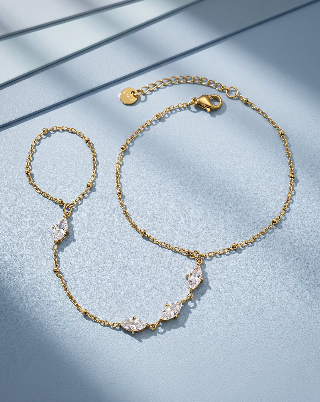 Contemporary Gold Plated Solitaire Hand Chain Bracelet
