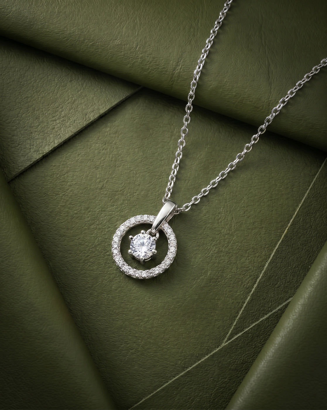 Premium Rhodium Plated Sparkle Solitaire CZ Pendant Chain