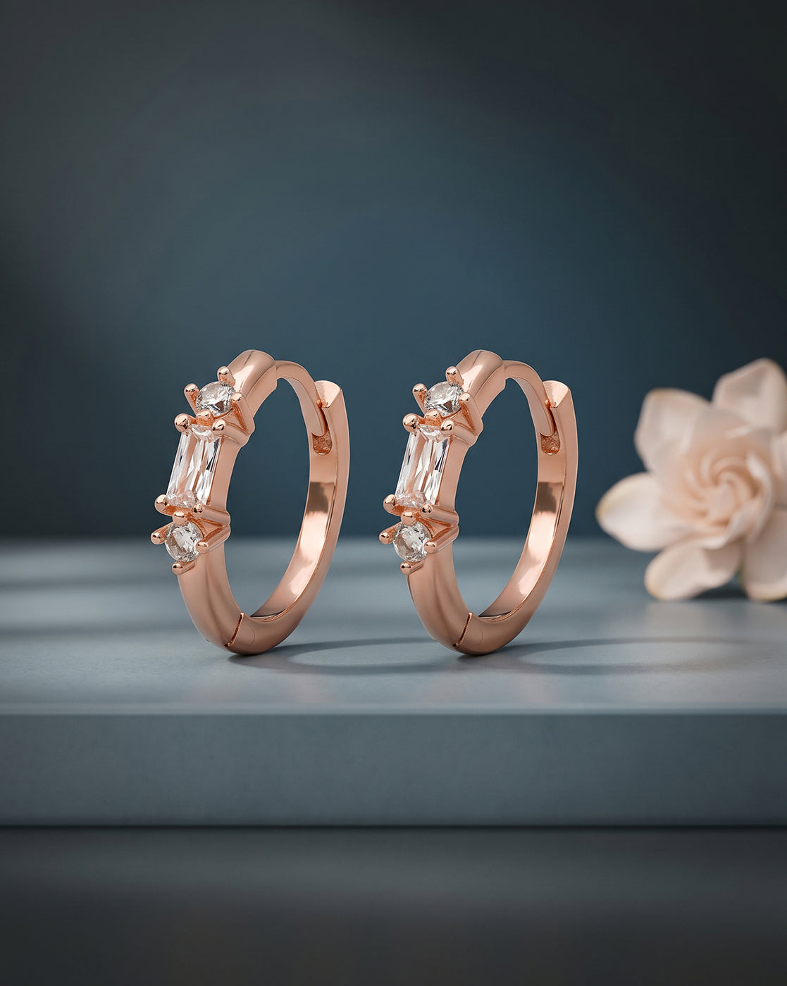 18kt Rose Gold Plated CZ Mini Hoop Earring