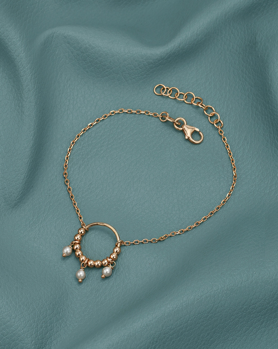 18kt Rose Gold Plated Contemporary Pearl & Bead Accent Adjustable Bracelet