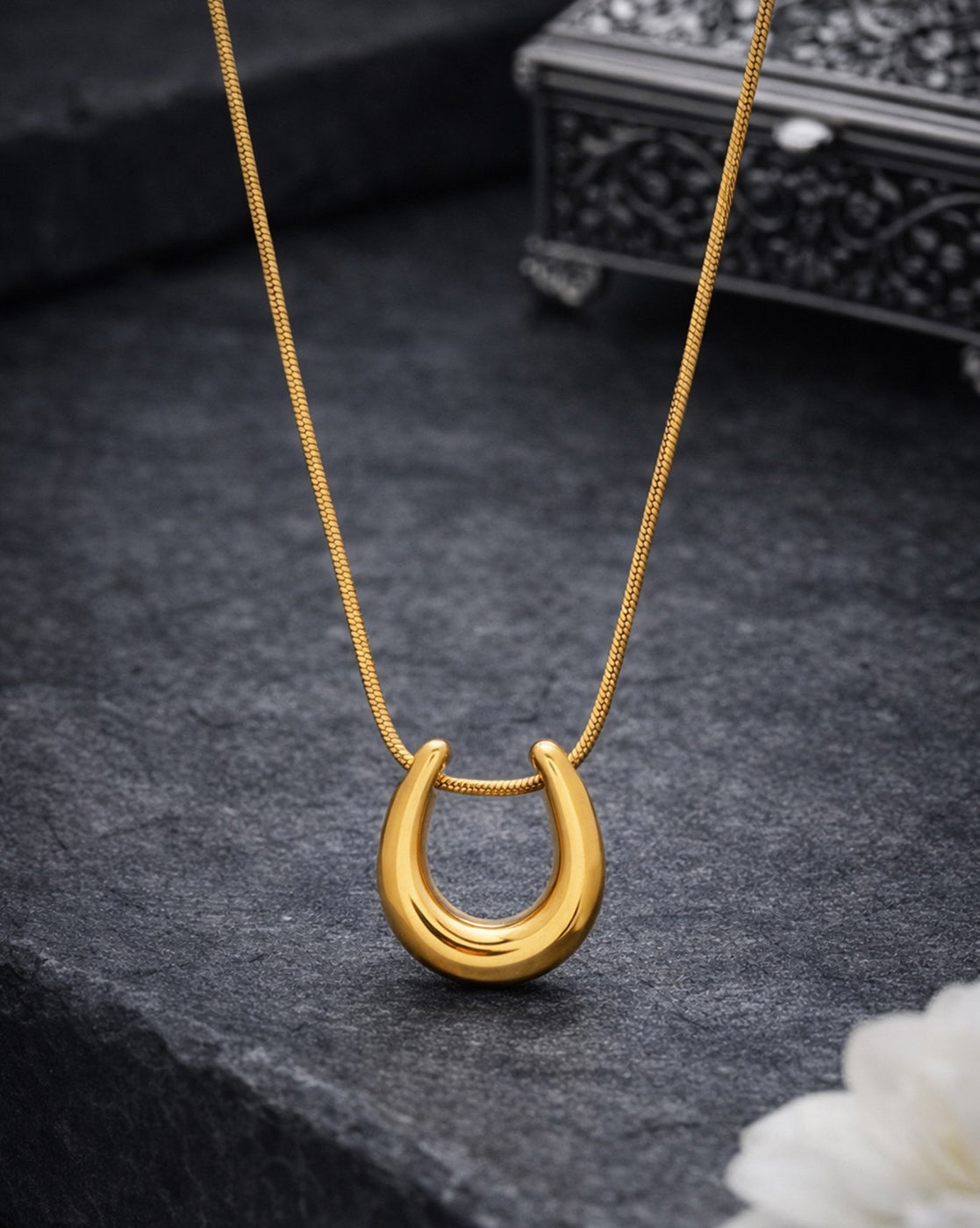 Gold Plated Horseshoe Good Luck Pendant Necklace