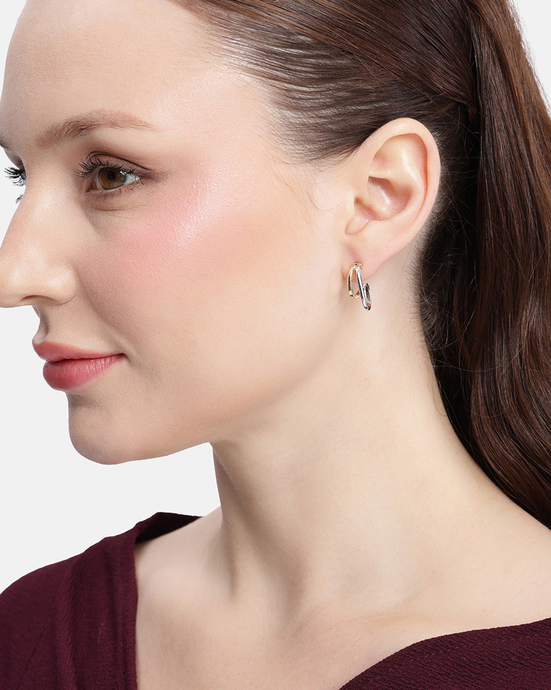 Two Toned Plated Sculpted Half Hoop Earring