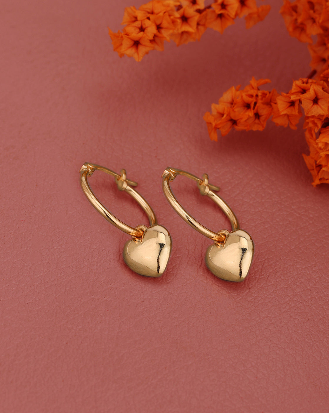 18kt Rose Gold Plated Modern Dangling Heart Hoop Earring