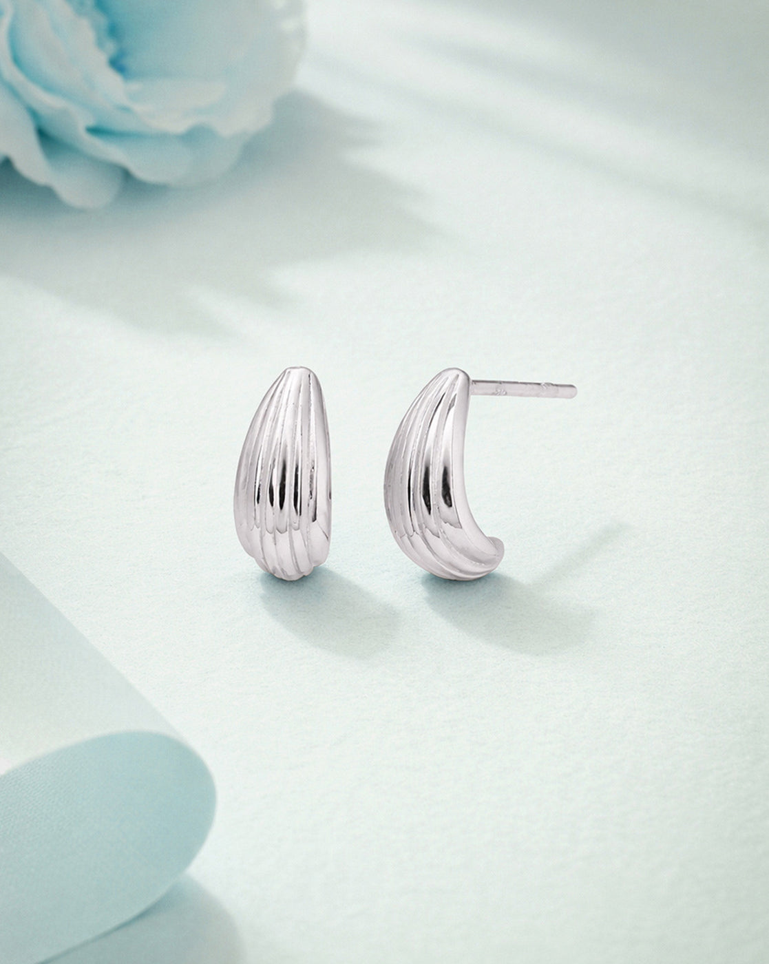 925 Sterling Silver Rhodium Plated Half Hoop Earring